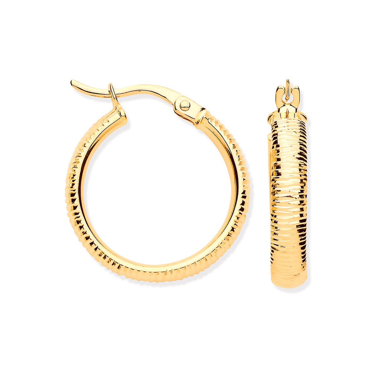 Yellow Gold 18.4mm Ribbed Hoop Earrings