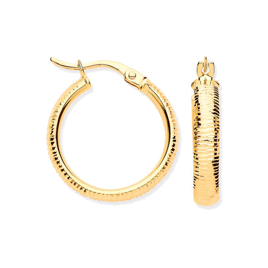 Yellow Gold 18.4mm Ribbed Hoop Earrings