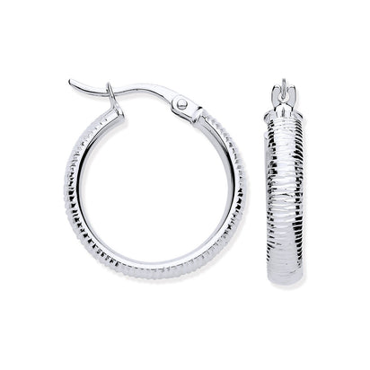 White Gold 18.4mm Ribbed Hoop Earrings