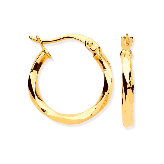 Yellow Gold Faceted 15.6mm Hoop Earrings