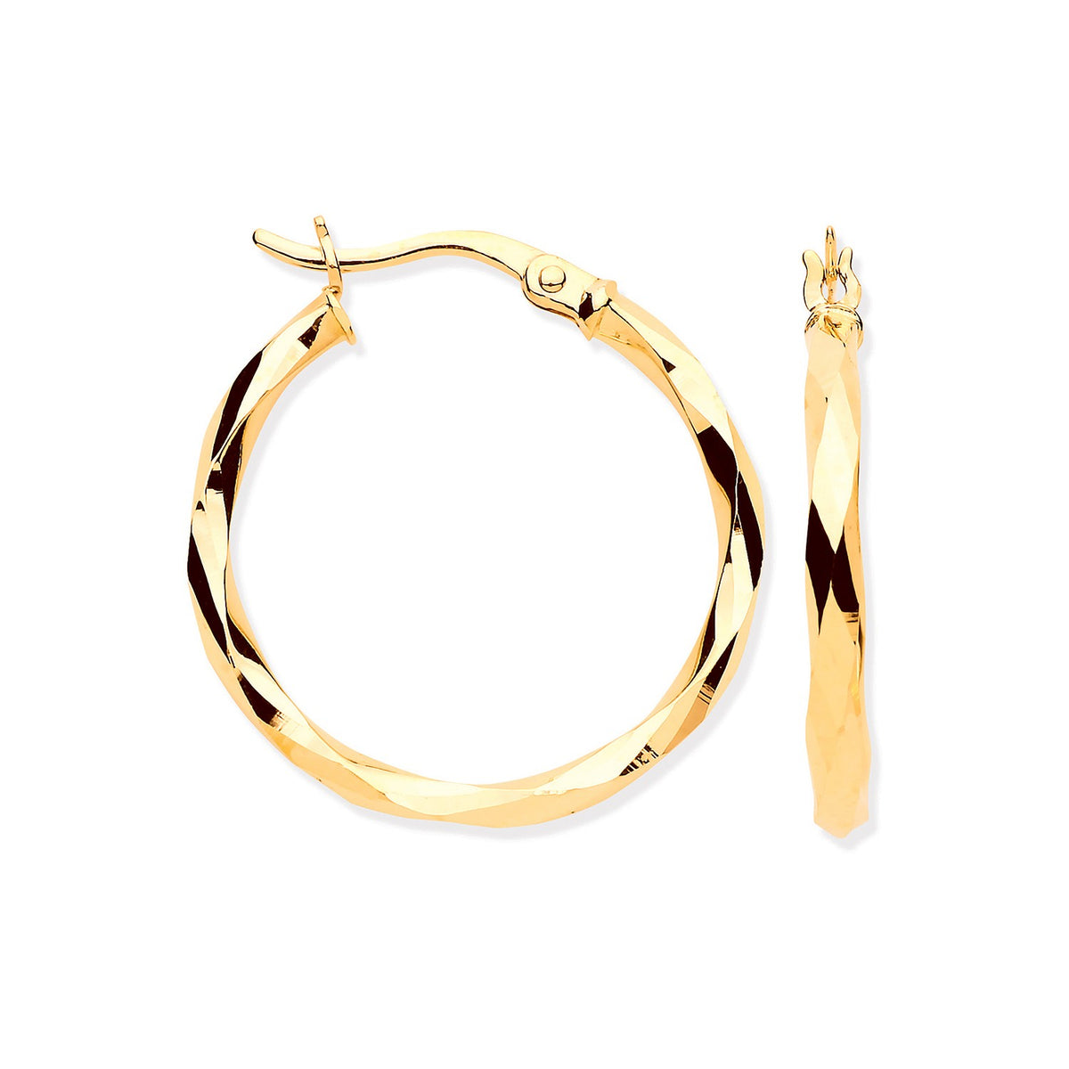 Yellow Gold Faceted 22mm Hoop Earrings
