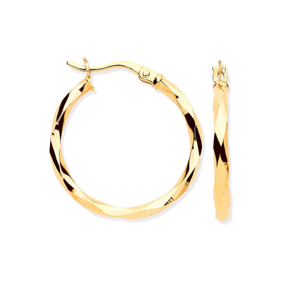 Yellow Gold Faceted 22mm Hoop Earrings