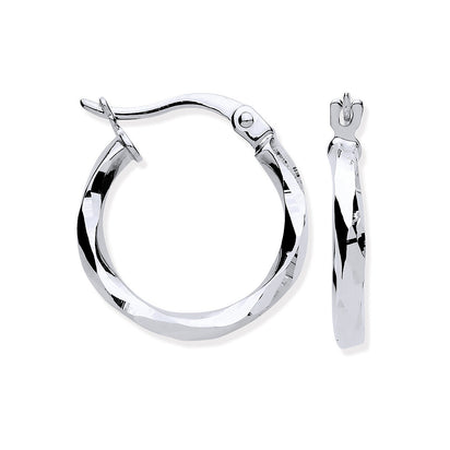 White Gold Faceted 15.6mm Hoop Earrings