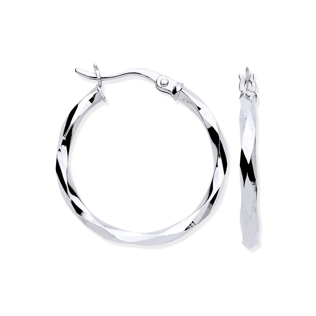 White Gold Faceted 22mm Hoop Earrings