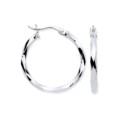 White Gold Faceted 22mm Hoop Earrings