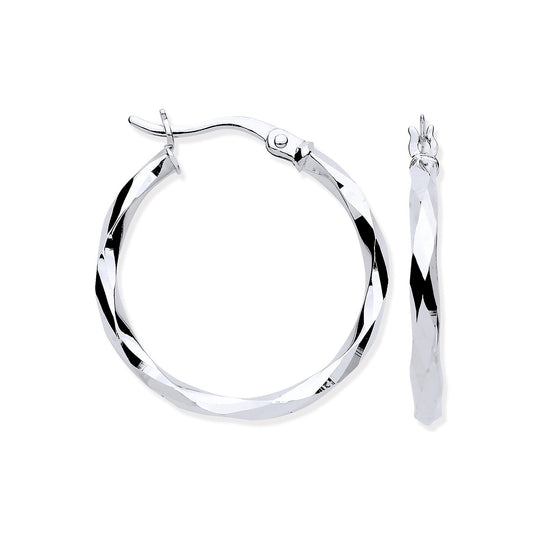 White Gold Faceted 22mm Hoop Earrings
