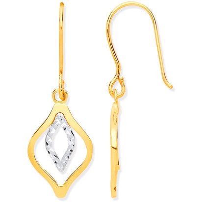 Yellow Gold & White Gold Rhombus Shaped Hook Earrings