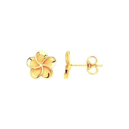 Yellow Gold Flower, Frosty Finish Stud Earrings