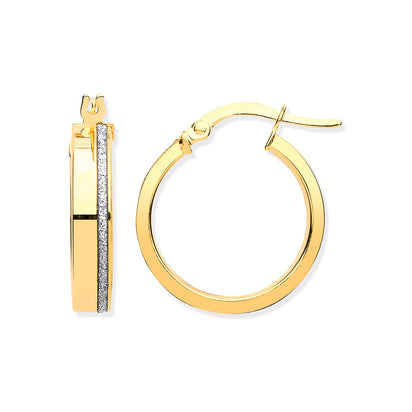 Yellow Gold Plain & Moondust Hollow Hoop Earrings