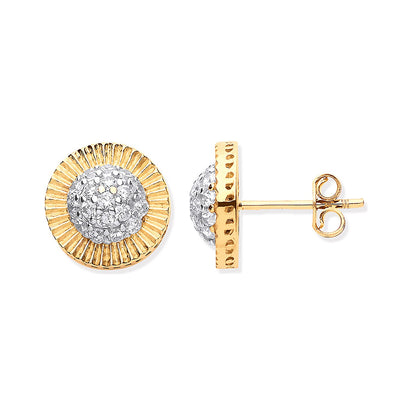 Yellow Gold Cz Round Stud Earrings