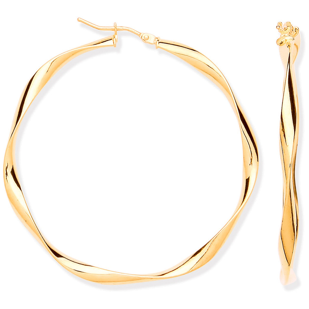Yellow Gold Hollow 45mm Twist Hoop Earrings