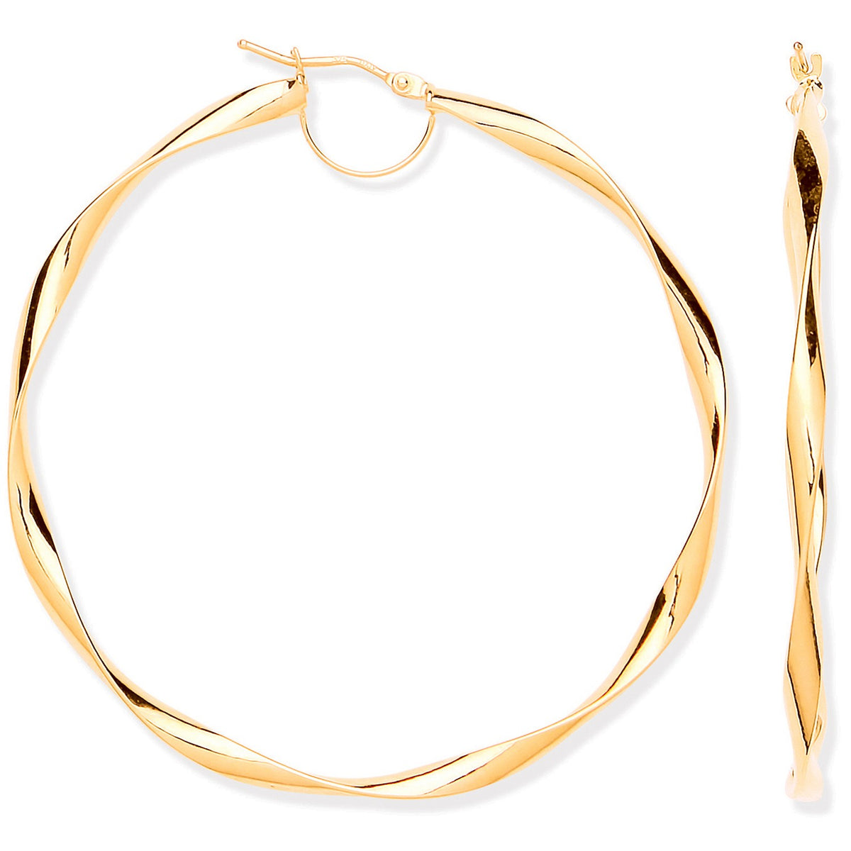 Yellow Gold Hollow 55mm Twist Hoop Earrings