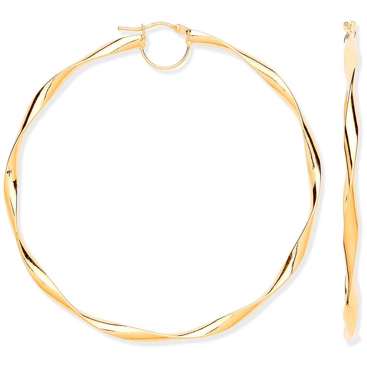 Yellow Gold Hollow 65mm Twist Hoop Earrings