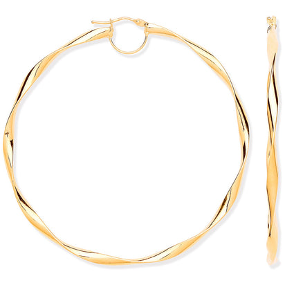 Yellow Gold Hollow 65mm Twist Hoop Earrings