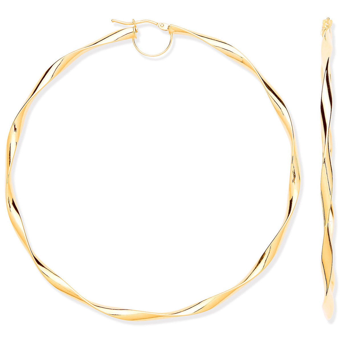 Yellow Gold Hollow 75mm Twist Hoop Earrings