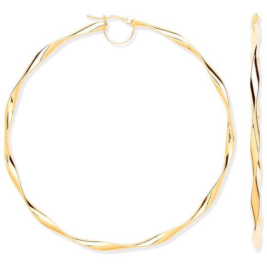 Yellow Gold Hollow 75mm Twist Hoop Earrings
