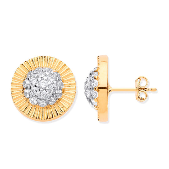 Yellow Gold Cz Large 14.8mm Round Stud Earrings