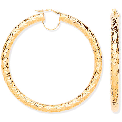 Yellow Gold Diamond Cut 60mm Hoop Earrings