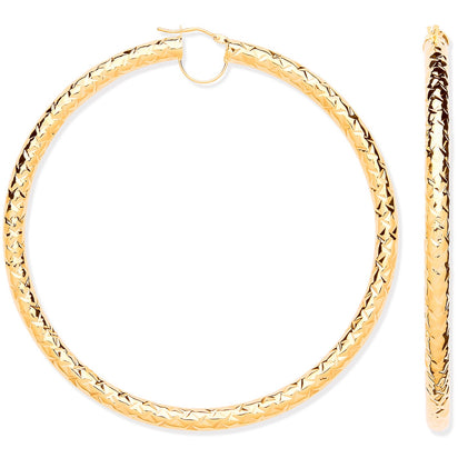 Yellow Gold Diamond Cut 80mm Hoop Earrings