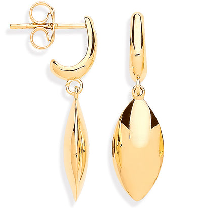 Yellow Gold Hollow Marquise Shape Drop Earrings