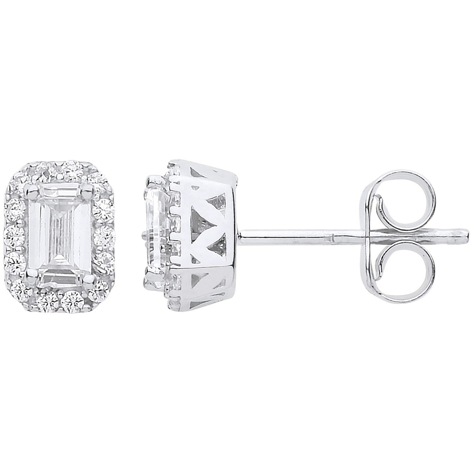 White Gold Baguette Halo Stud Earrings