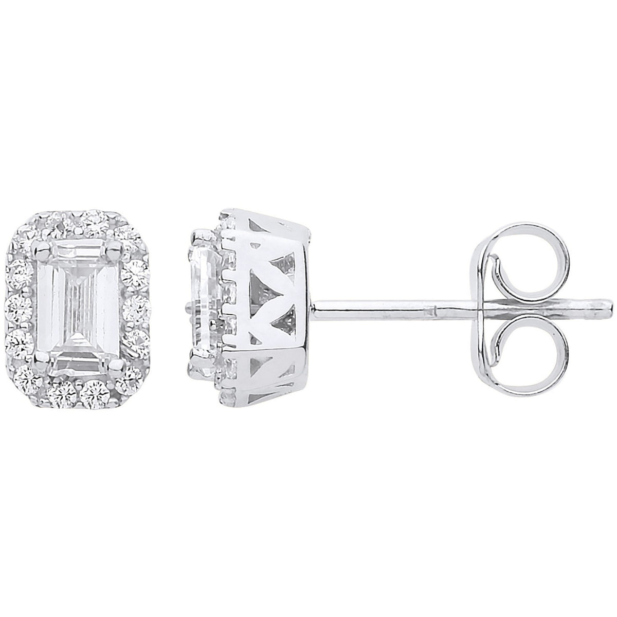 White Gold Baguette Halo Stud Earrings