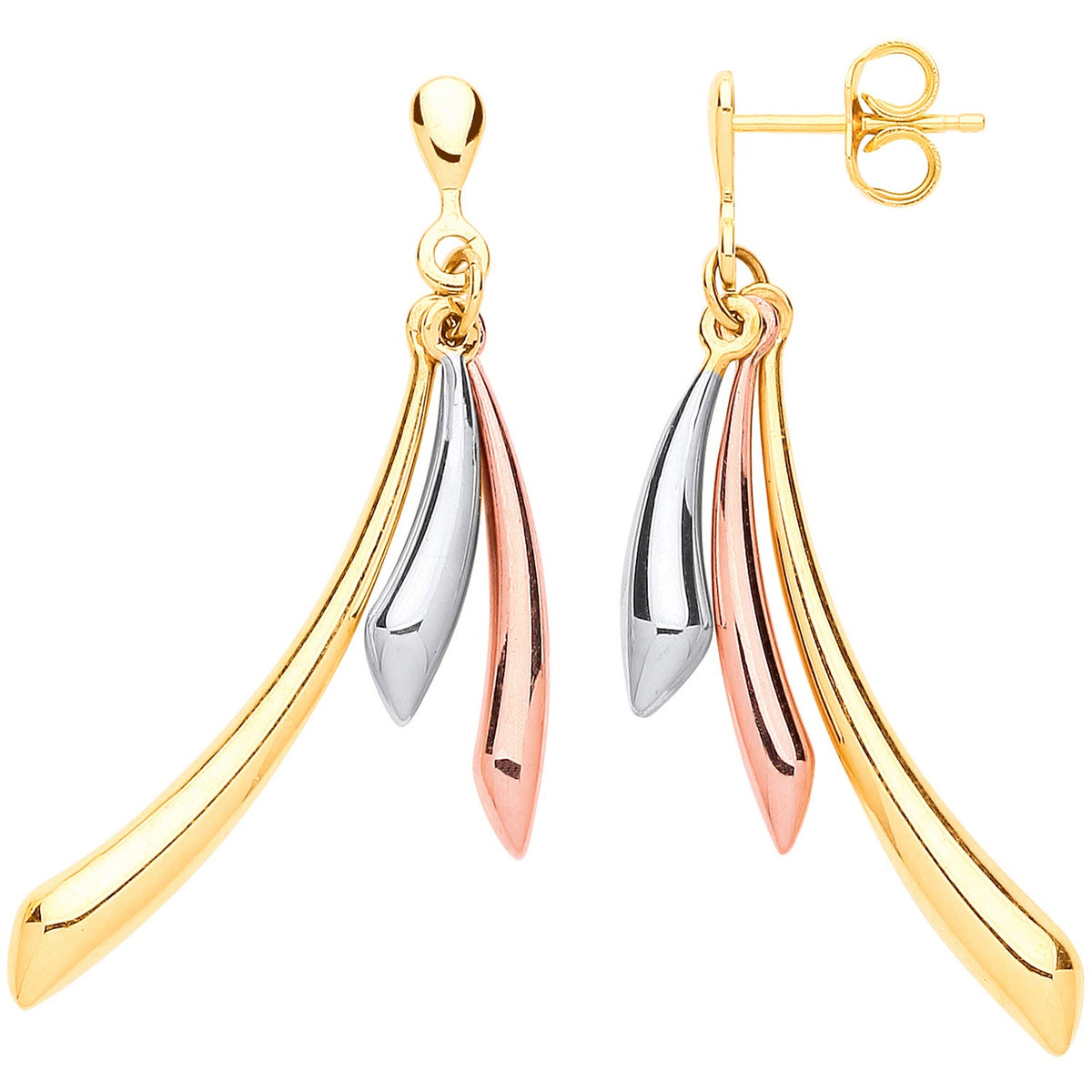 Yellow Gold, White Gold &amp; RG Horn Hollow Drop Earrings