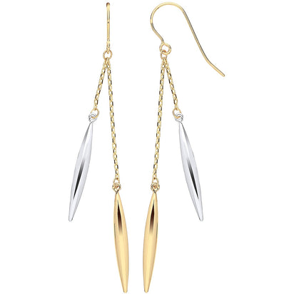 Yellow Gold & White Gold Icicle Shaped Hollow Drop Earrings