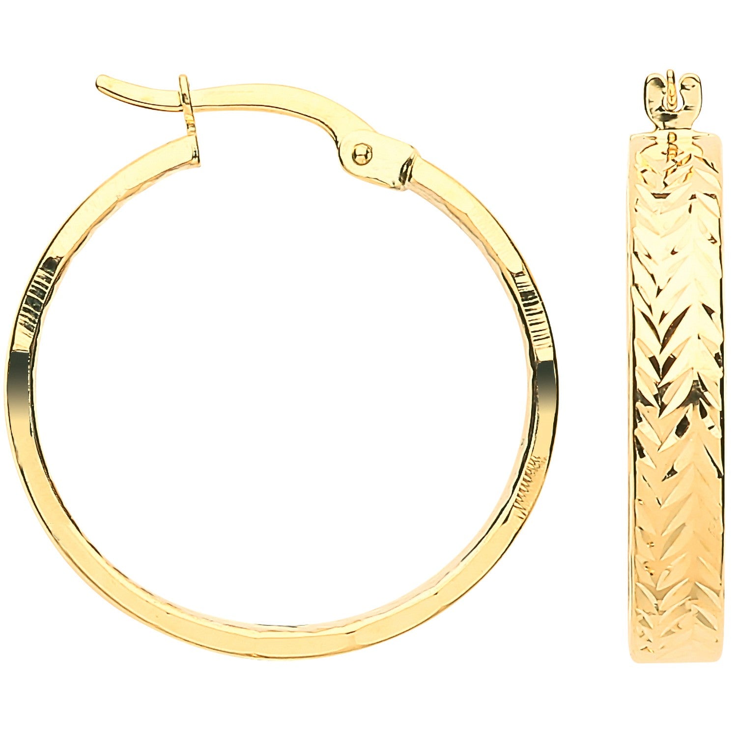 Yellow Gold & White Gold Inside Tyre Tread Design Hoop Earrings