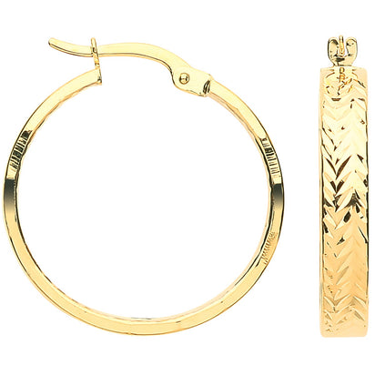Yellow Gold & White Gold Inside Tyre Tread Design Hoop Earrings