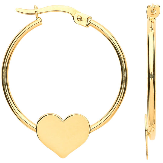 Yellow Gold Hoop with Heart Earrings