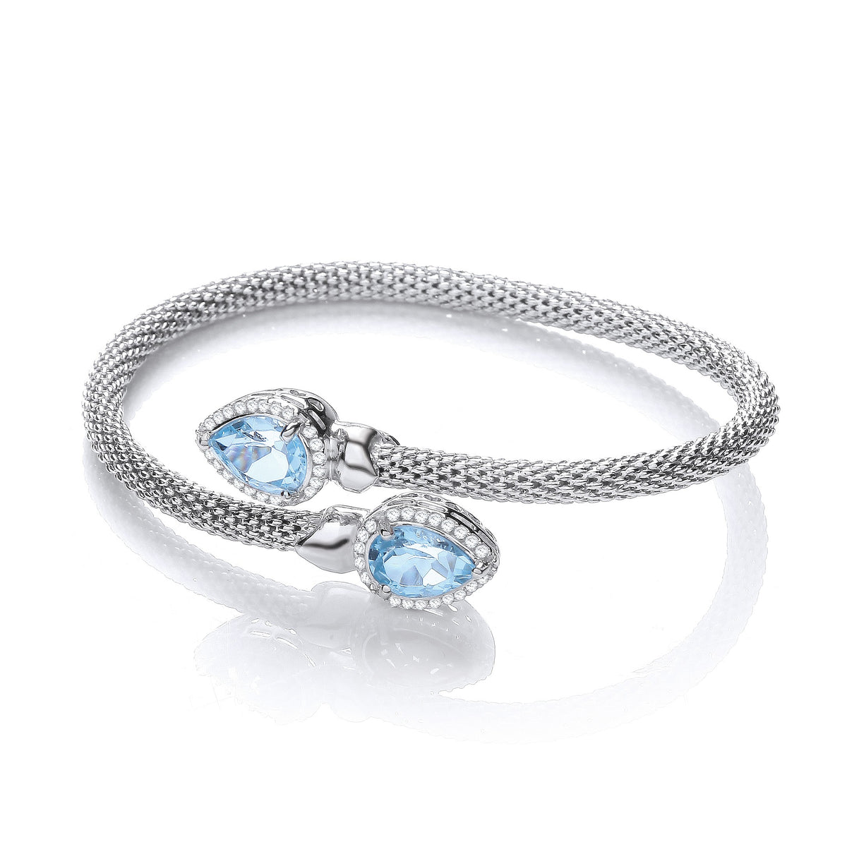 Cross Over Bangle with Blue Topaz and Cz&#39;s Pear Shape
