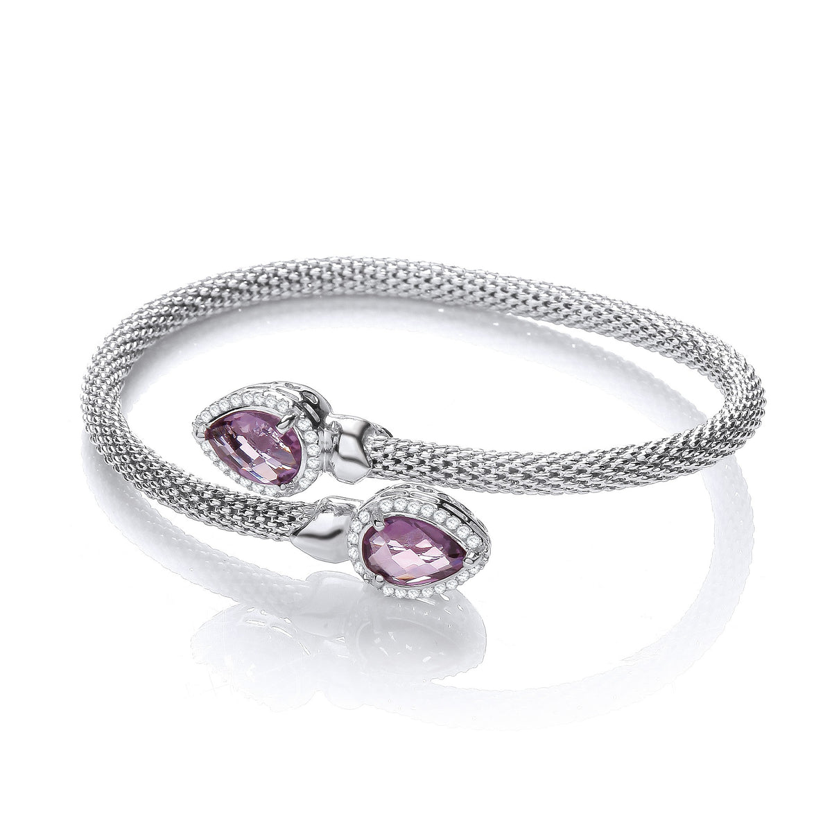 Cross Over Bangle with Amethyst and Cz&#39;s Pear Shape