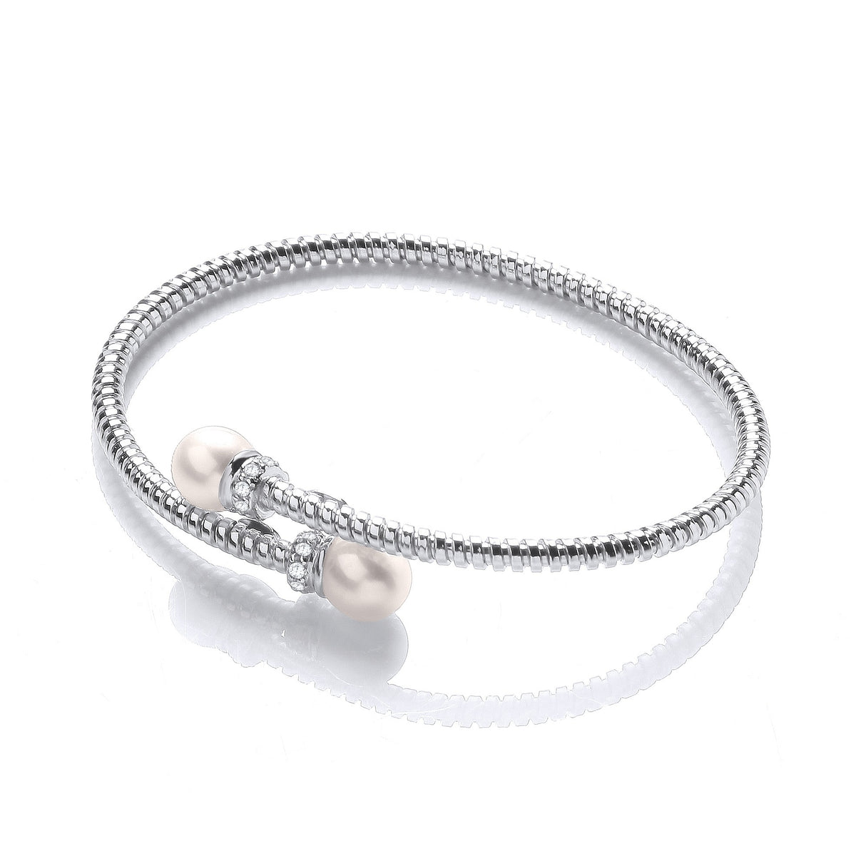 Cross Over Wire Bangle with Fresh Water Pearls and Cz&#39;s