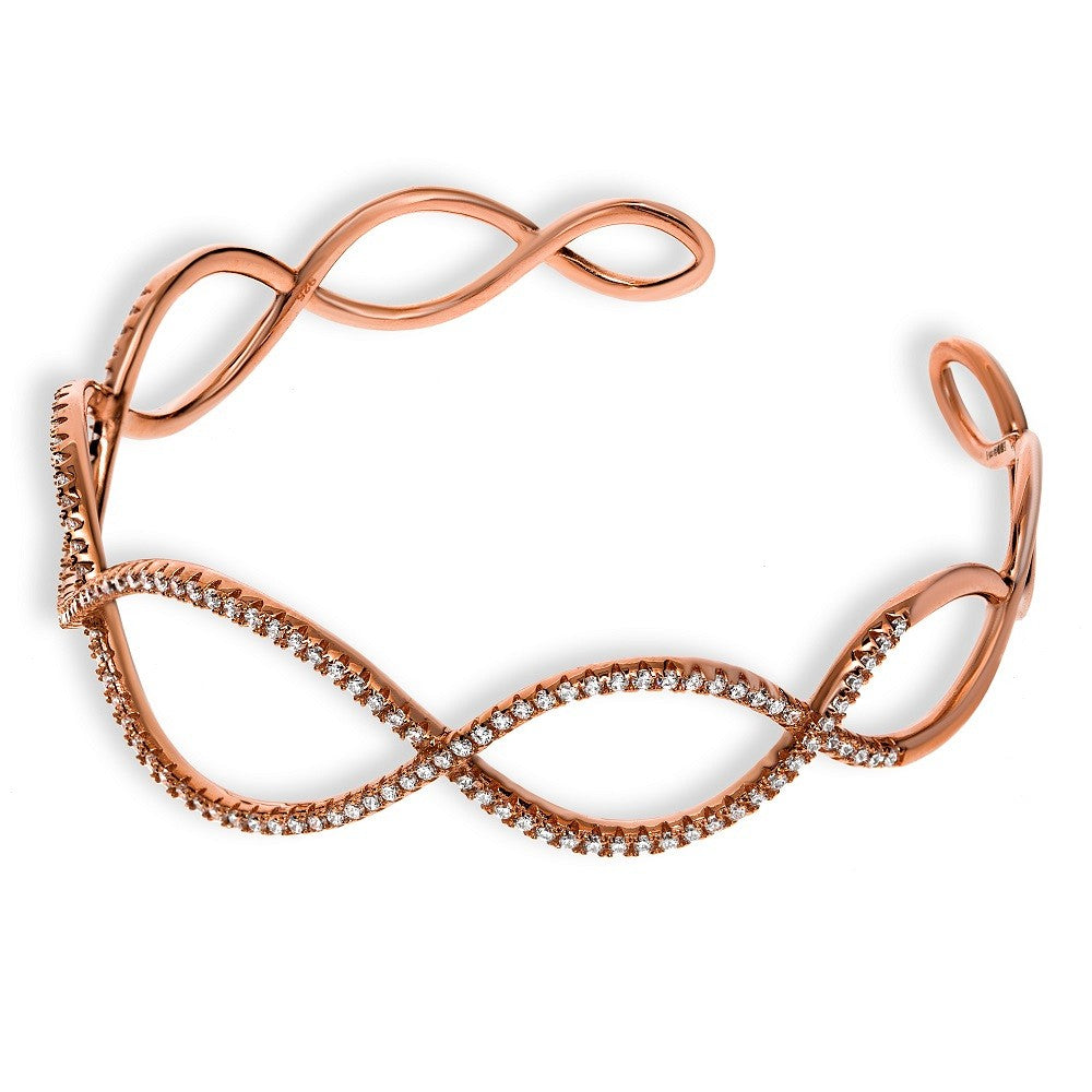 Rose Coated Silver Figure of 8 Bangle With Cz&#39;s