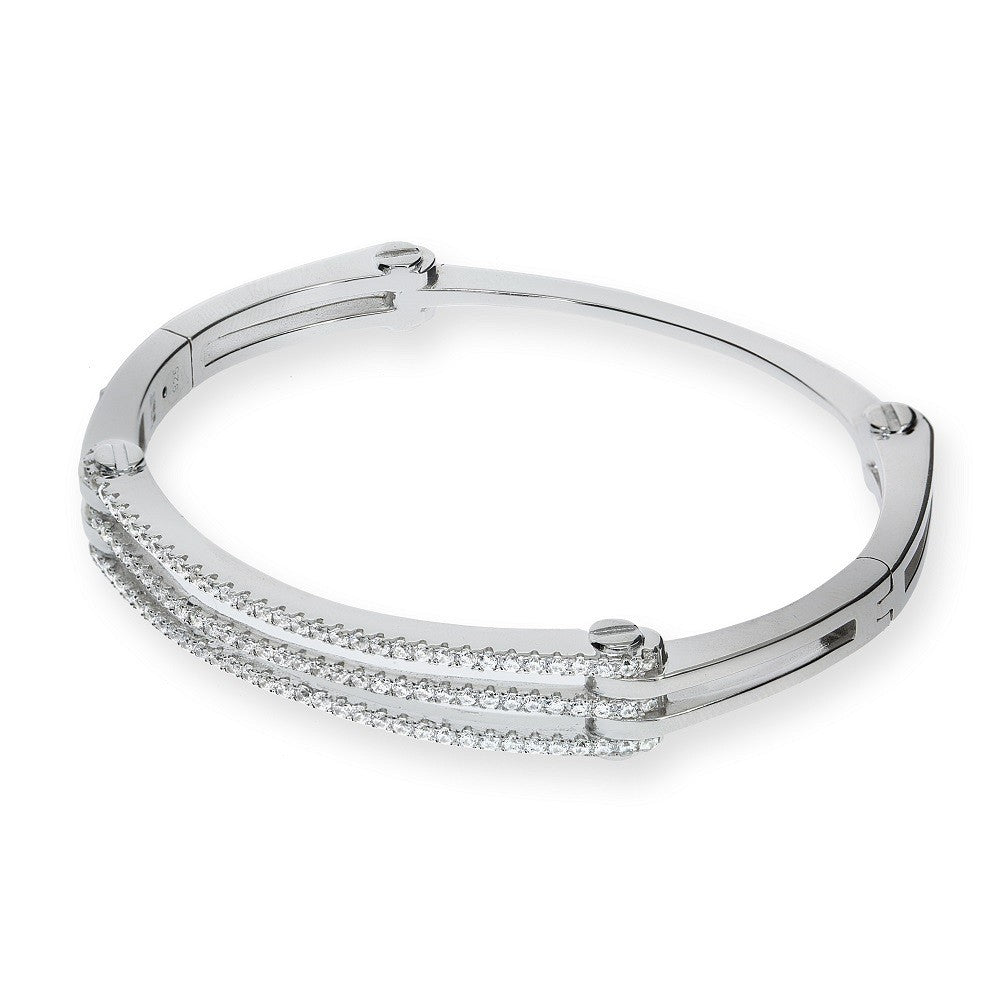 Micro Pave&#39; Cz Hinged Silver Bangle
