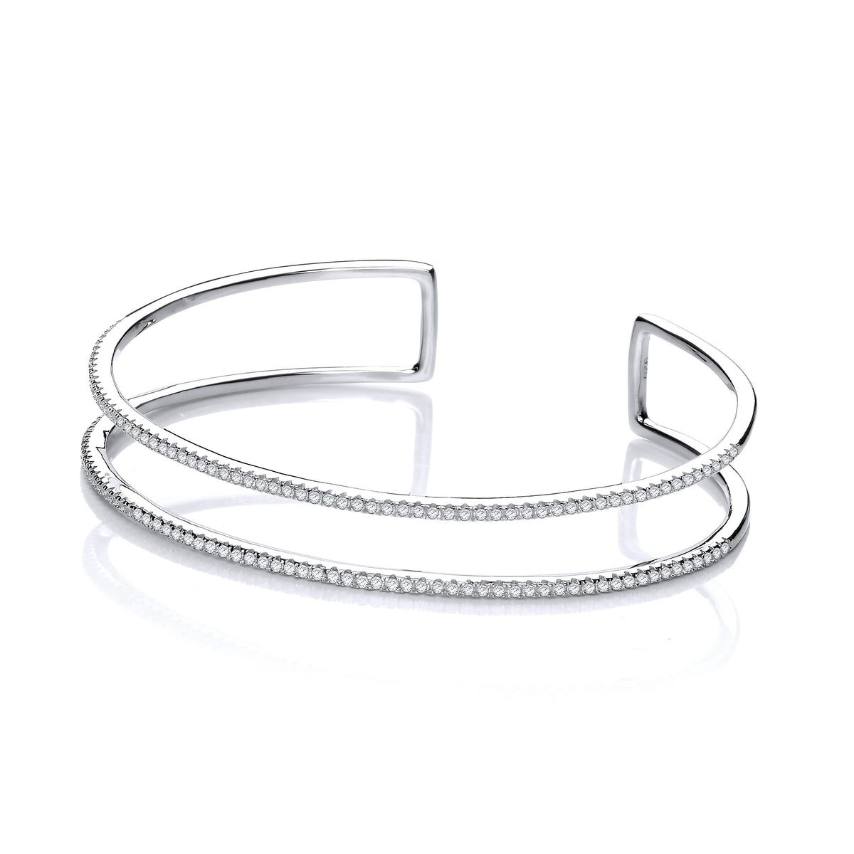 Micro Pave&#39; Two Row Cz Cuff Silver Bangle