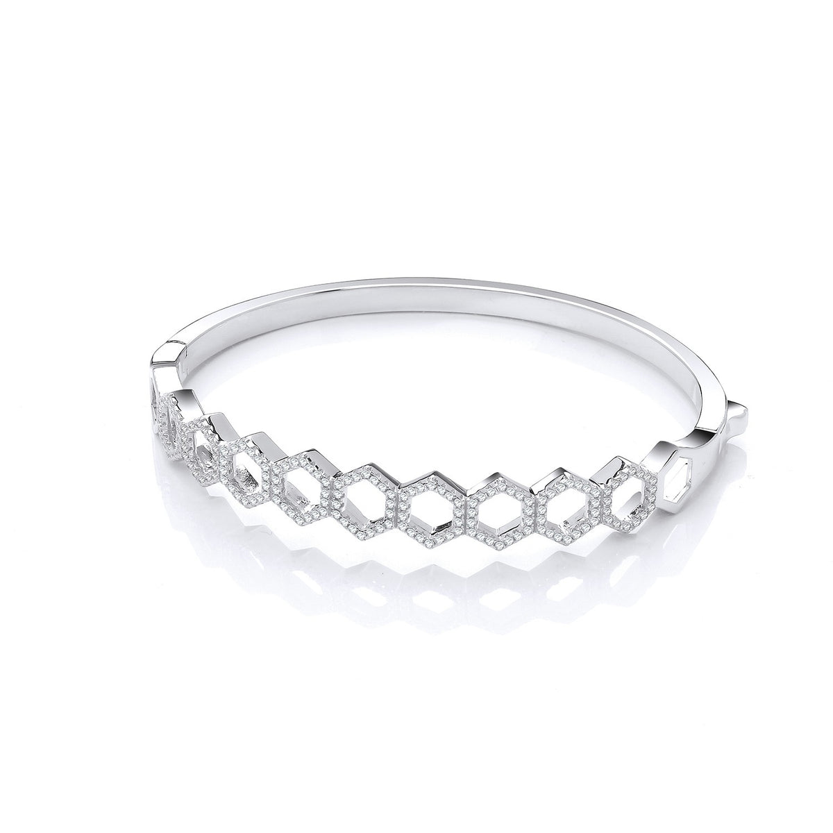 Honeycomb Style Cz Silver Bangle