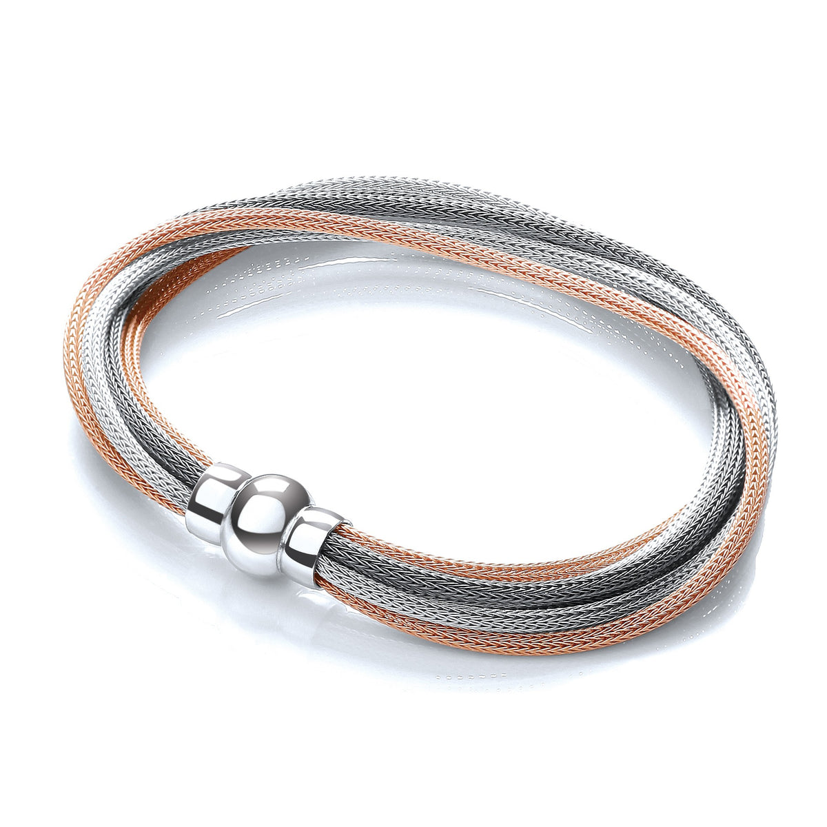 3 Tone (Rose, Silver &amp; Ruthenium) Mesh Bracelet