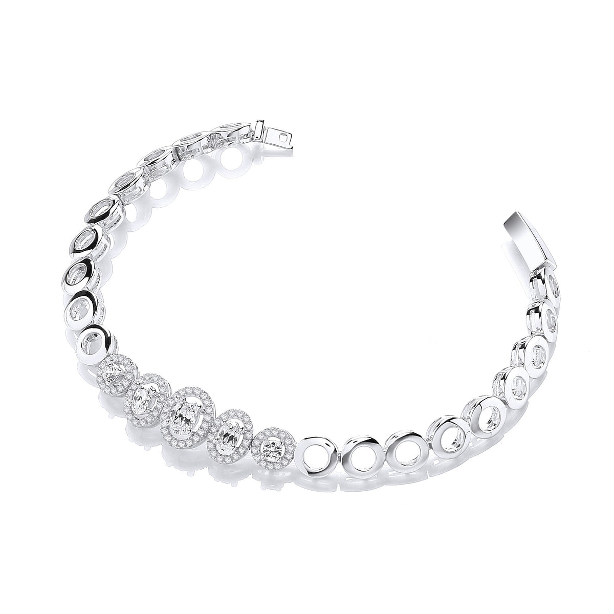 Micro Pave&#39; 3 Oval &amp; 2 Round Cz Stones 7&quot;/19cm Bracelet