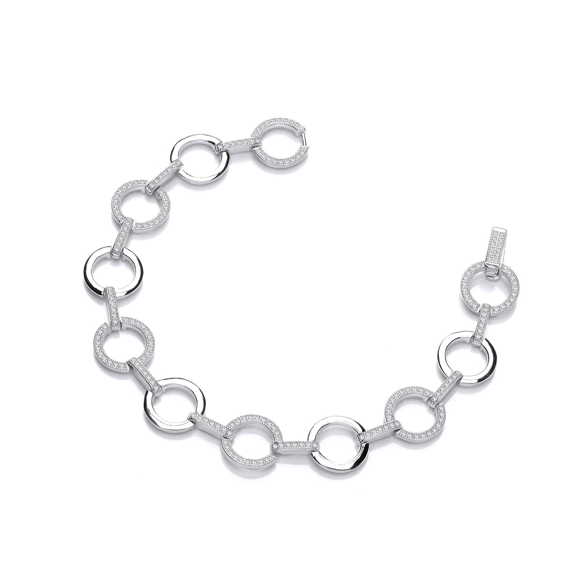 Circles Plain &amp; Cz&#39;s Silver Ladies Bracelet