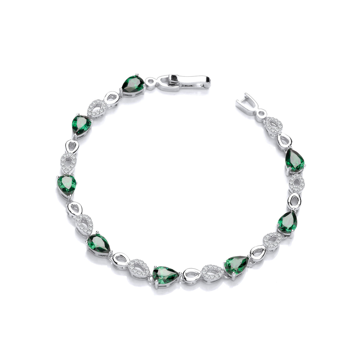 Green Teardrop CZ&#39;s Silver Ladies Bracelet