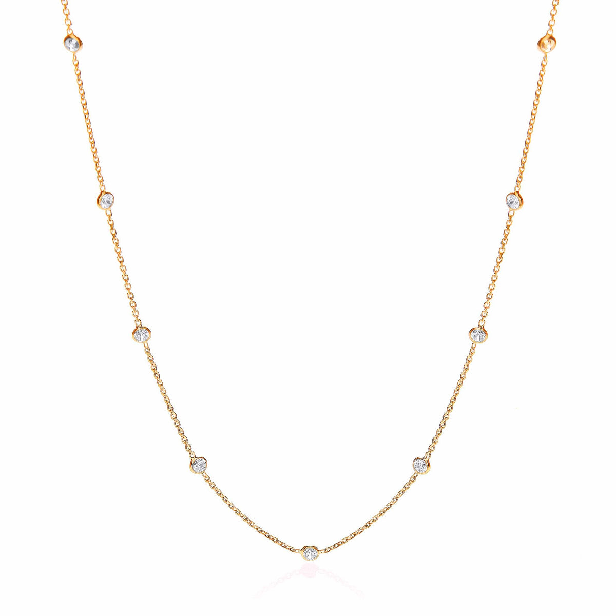 Gold Coated Rubover 11 Cz&#39;s Necklace 18&quot;