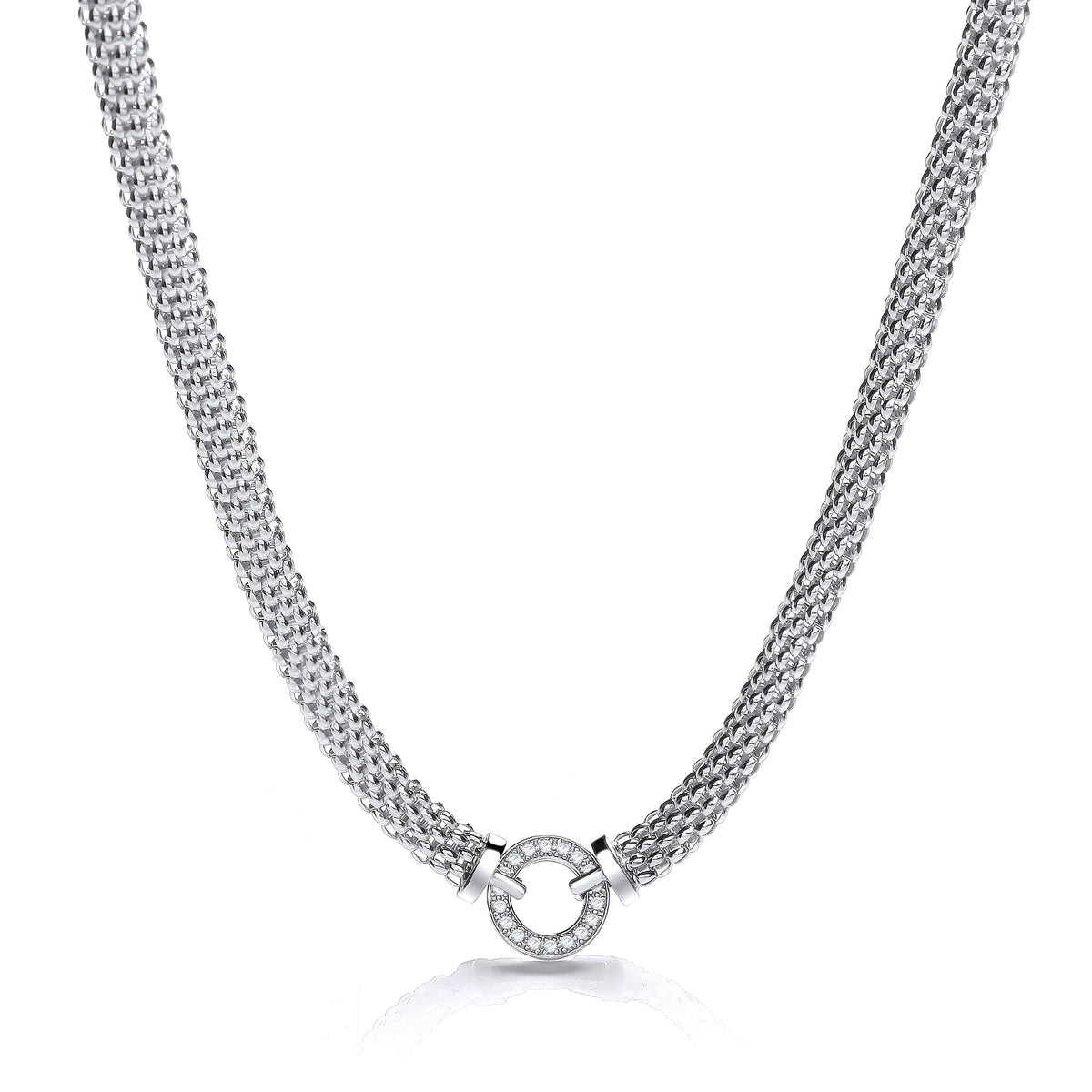 Mesh Necklace with Circle Cz&#39;s 17&quot;