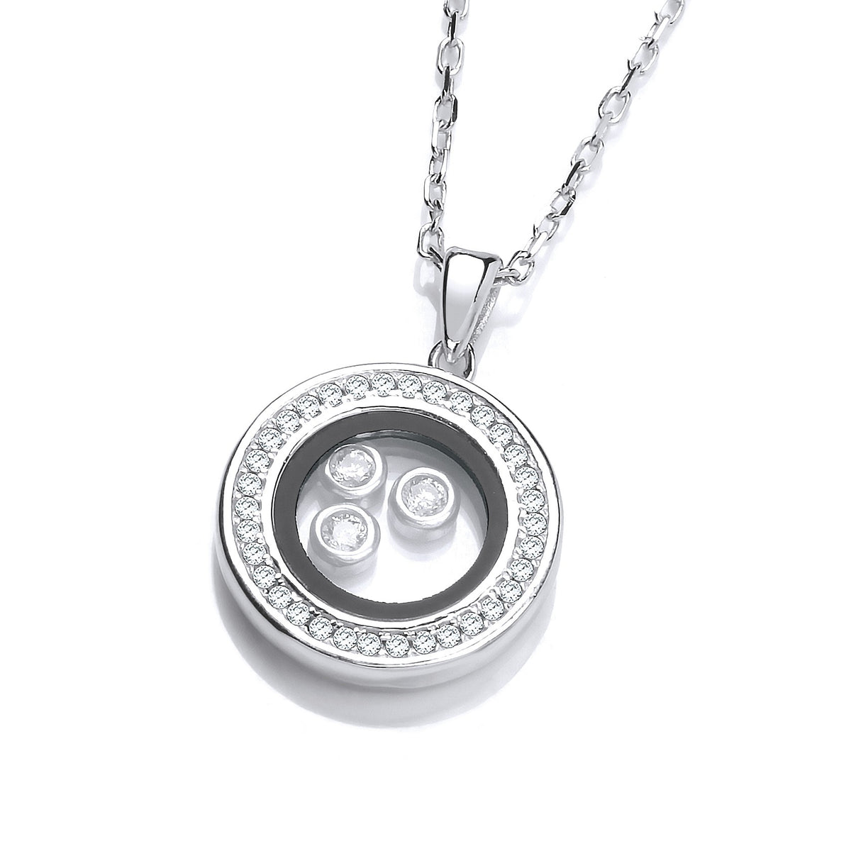 Circle of Life with Floating CZs Silver Pendant 18&quot; Necklace
