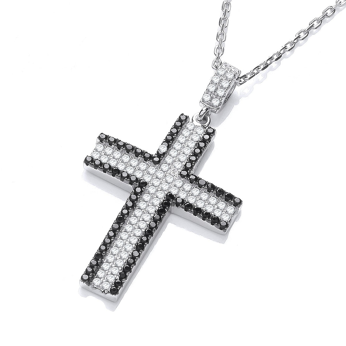 Micro Pave&#39; Black &amp; Clear CZ Cross with Chain