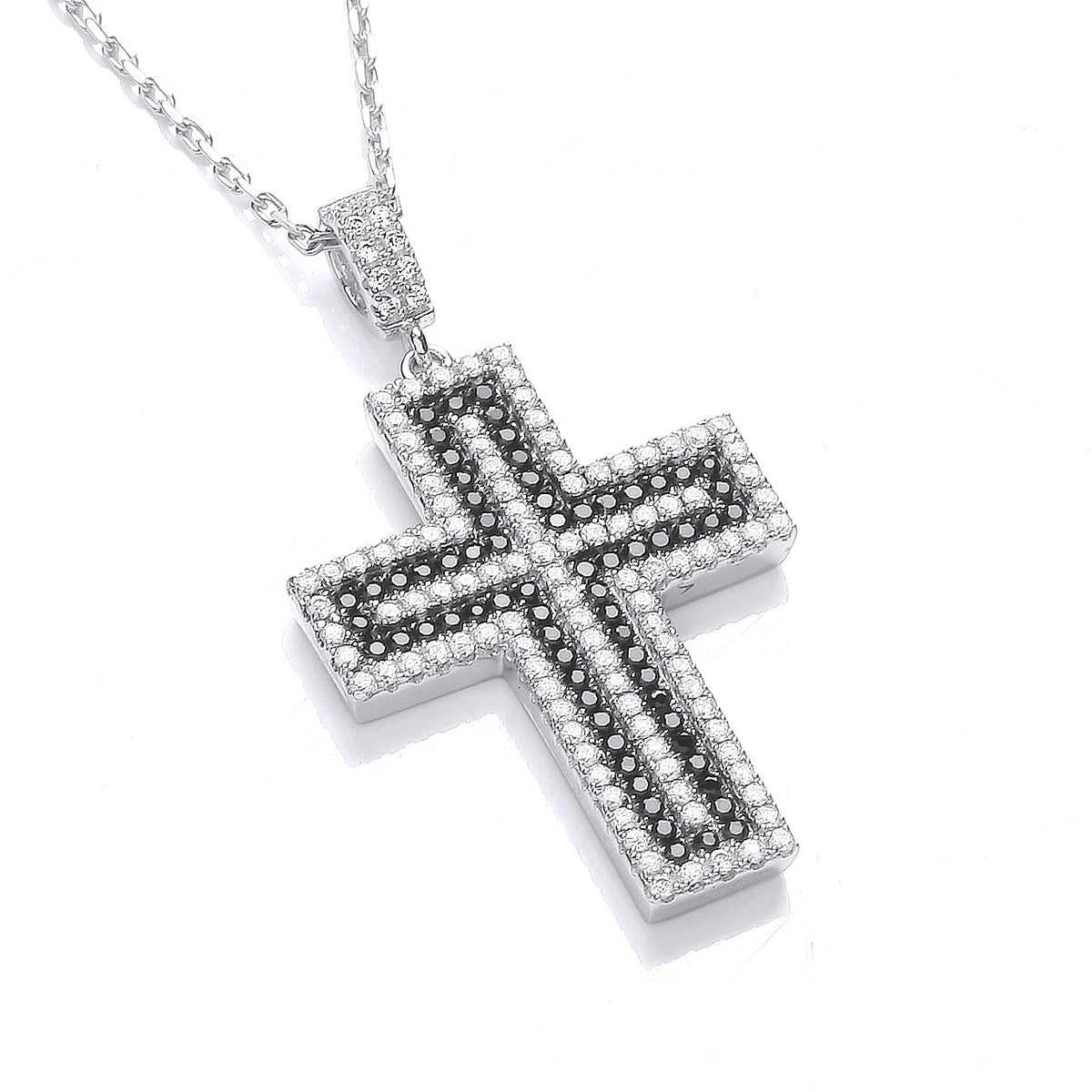 Micro Pave&#39; Black &amp; Clear CZ Cross with Chain