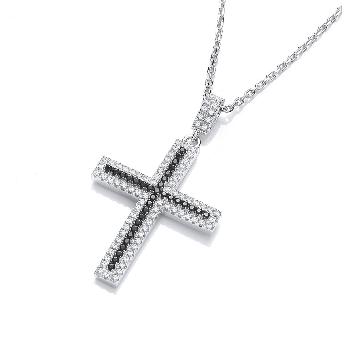Micro Pave&#39; Black &amp; Clear CZ Cross with Chain