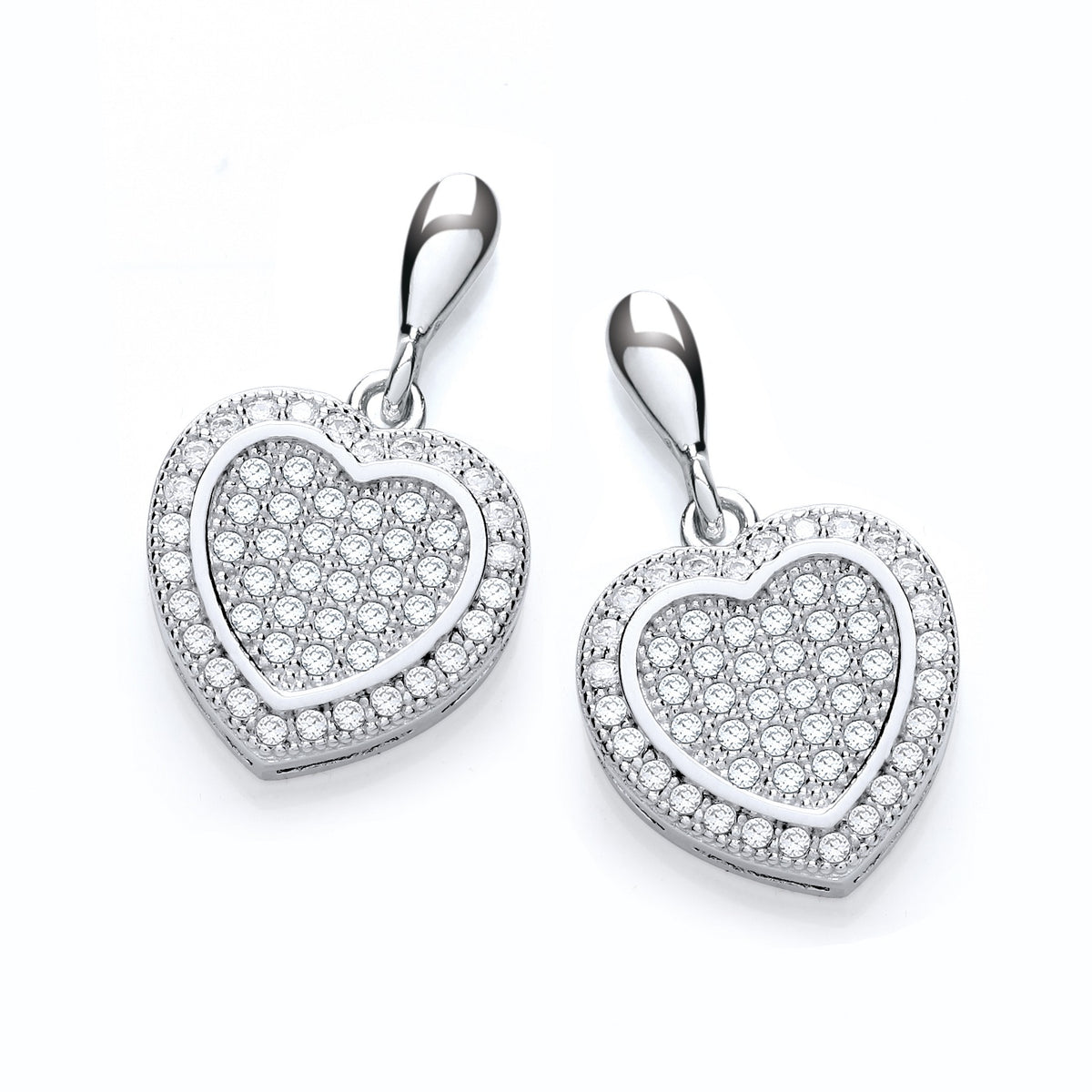 Micro Pave&#39; Heart Drop Earring