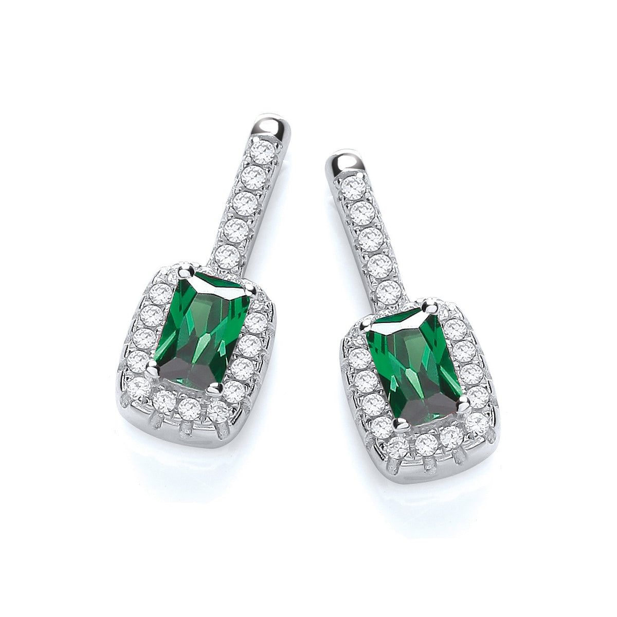 Micro Pave&#39; Fancy Drop Earring with Small Green Cz